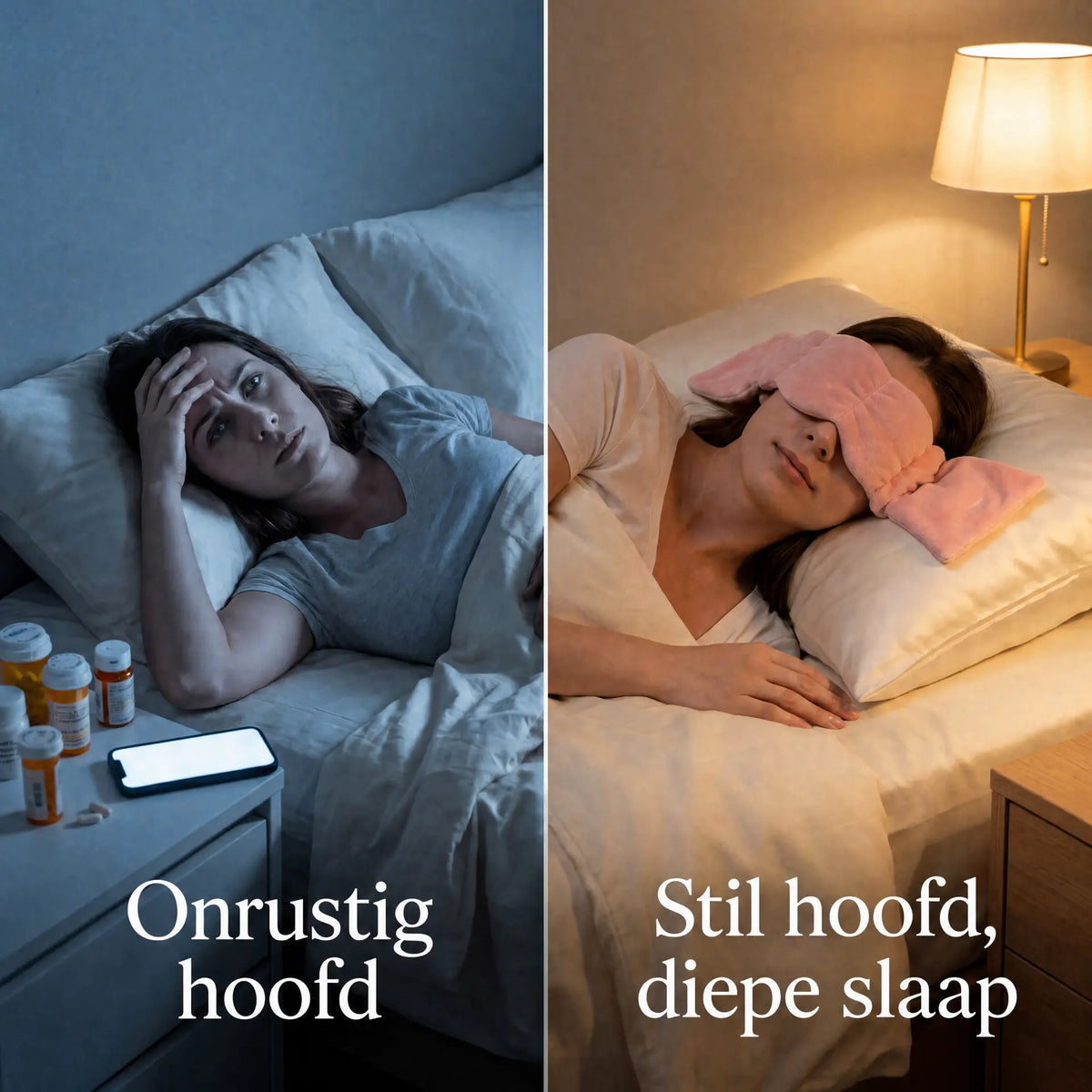 Verzwaard slaapmasker in gebruik
